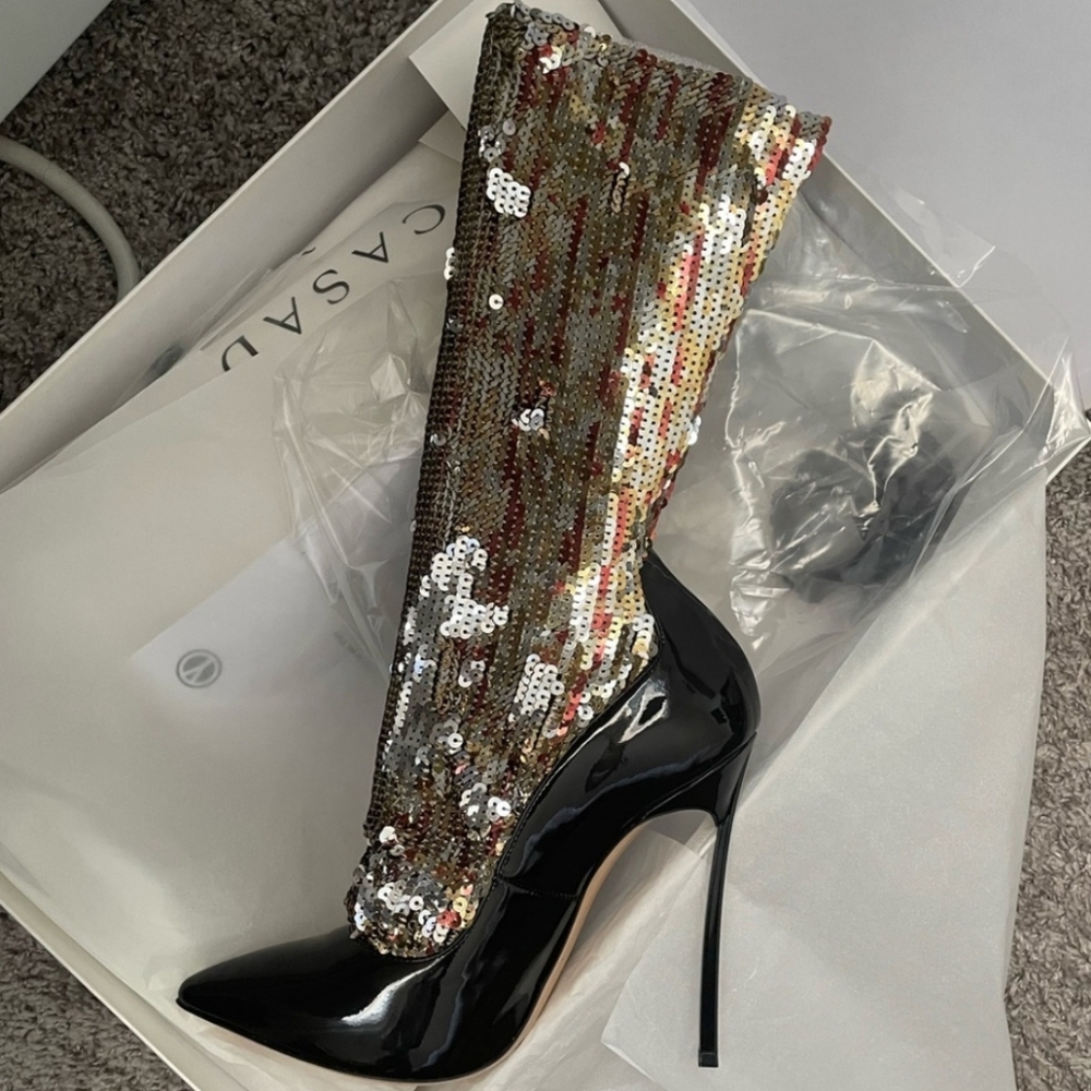 Casadei gold sequins boots size 6